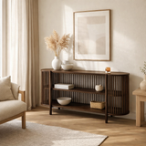 Console J-Line 2 planches Conie en manguier marron foncé en situation
