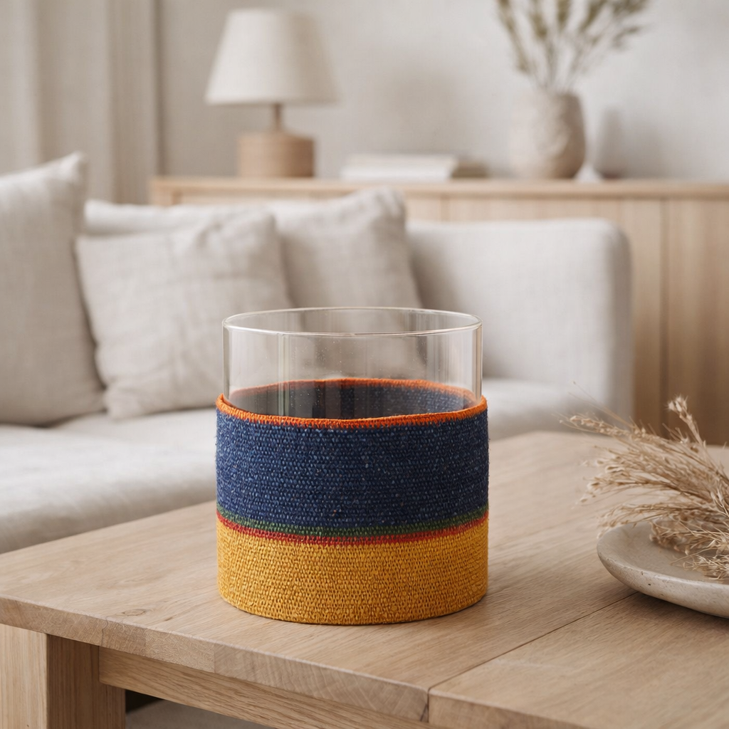 J -Liline Bandle Round + Stripes - Verre - Bleu foncé / Jaune en situation