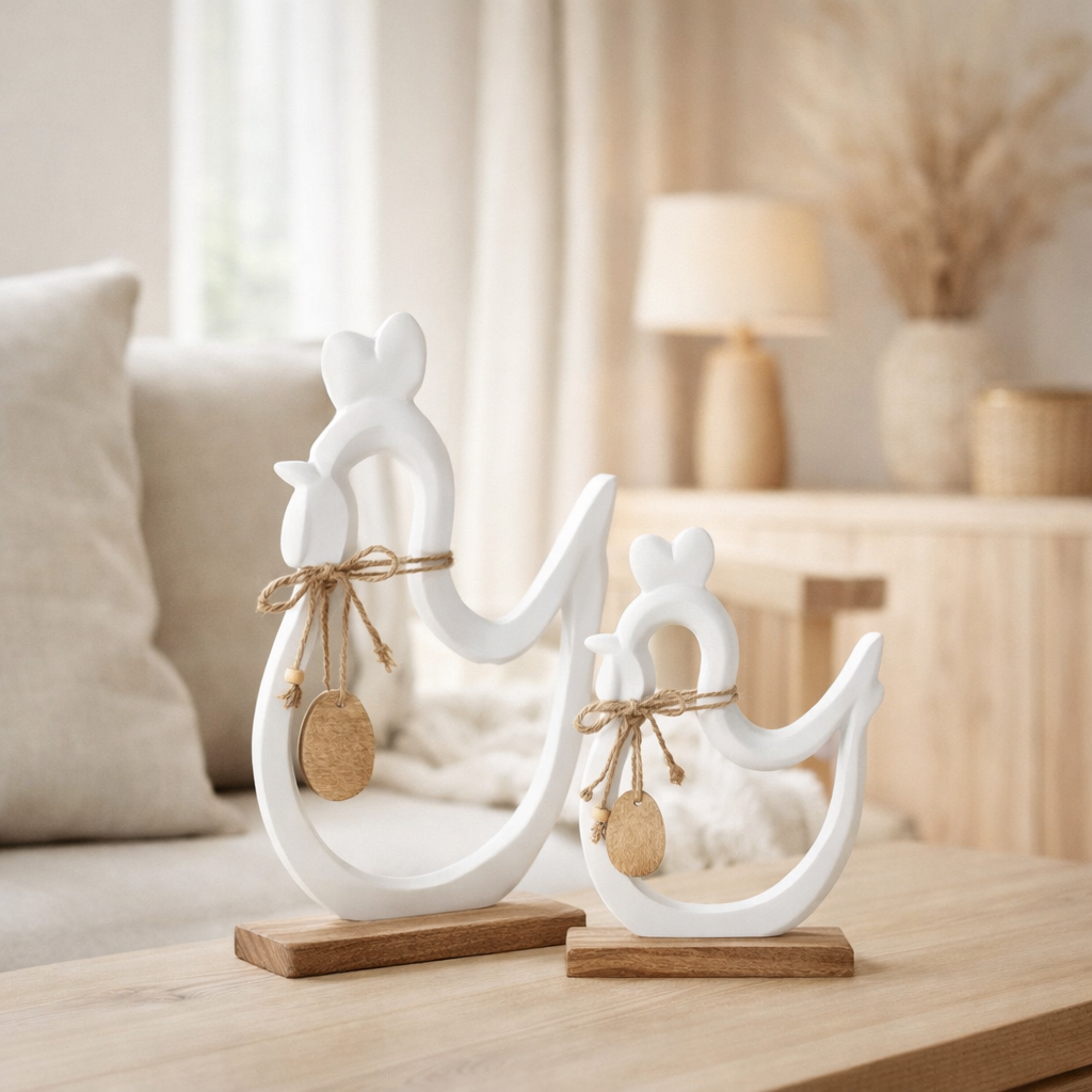 Figurine J-Line Poulet + Oeuf - aluminium - blanc - grand en situation
