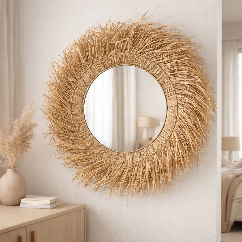 J -line Mirror Round - Grass - Natural - Ø 90 cm en situation