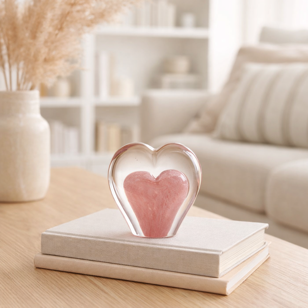 Presse-papier J-Line Coeur - verre - rose - petit en situation
