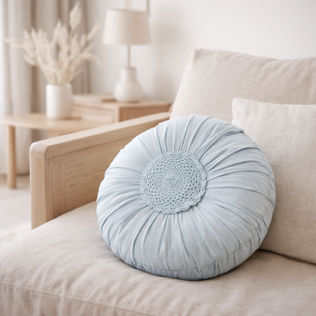 J-Line coussin Round Lace - coton - bleu en situation