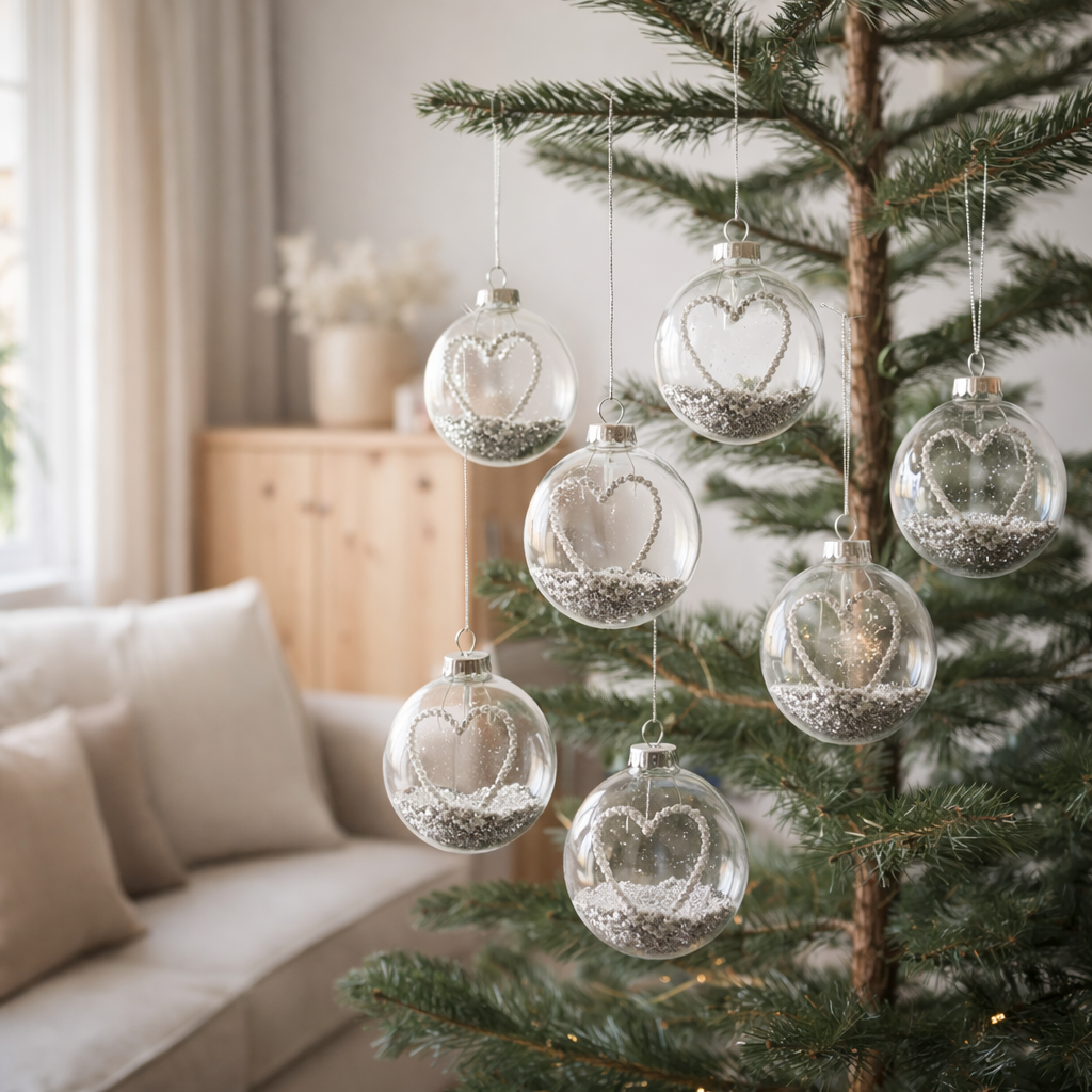 J-Line Boule de Noël Coeur Strass Argent Etoiles - verre - S - boîte de 7 en situation