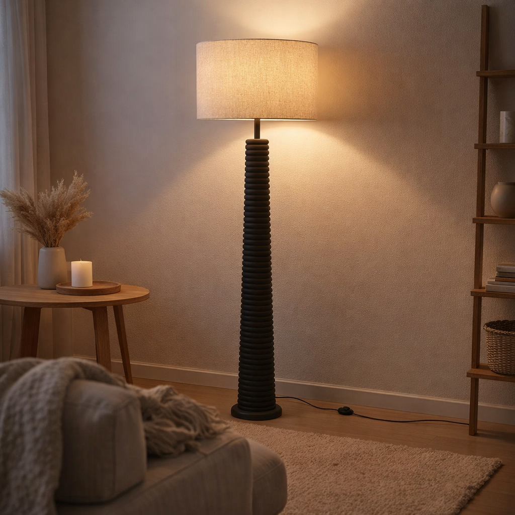 Lampadaire J-Line Filetage Ailanthus - bois - noir/gris en situation