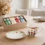 J-Line Coffret 4 Sachets de Thé + Assiette Casse-Noisette Céramique Blanc en situation