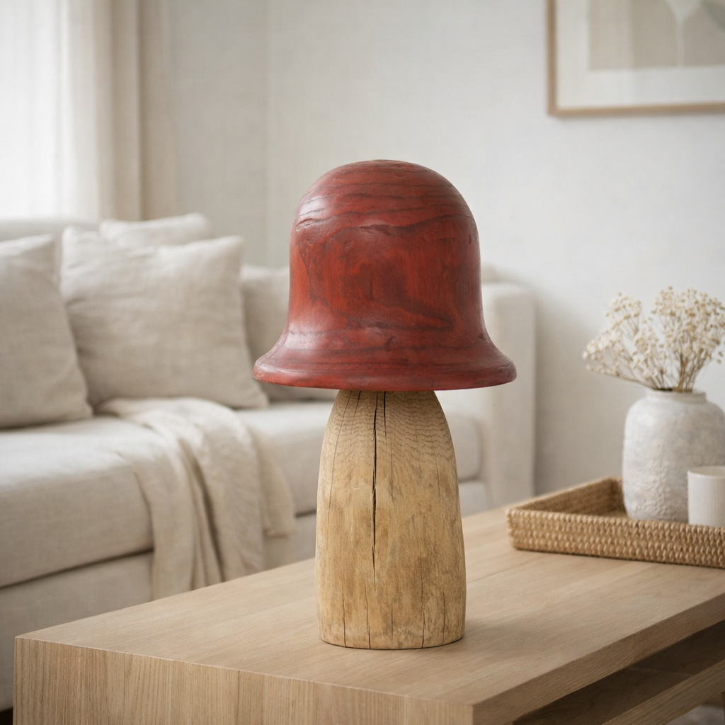 J-Line Champignon Cloche Pot Rouge/Naturel Grand en situation