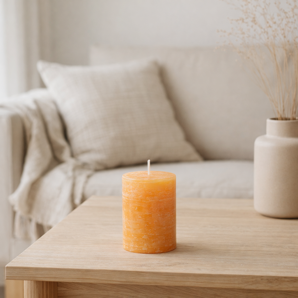 J-Line Bougie Cylindre Lumineuse Orange Petit 18U en situation