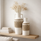 J-Line Vase+Poignées Motif Terre Cuite/Herbe Blanc/Naturel en situation
