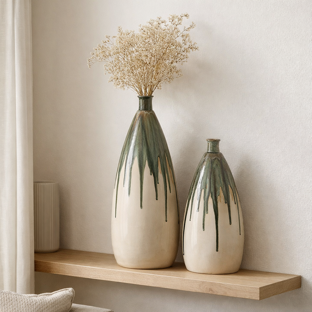 J -line Vase Paint - Céramique - Natural / Green - Grand - 73 cm de haut en situation