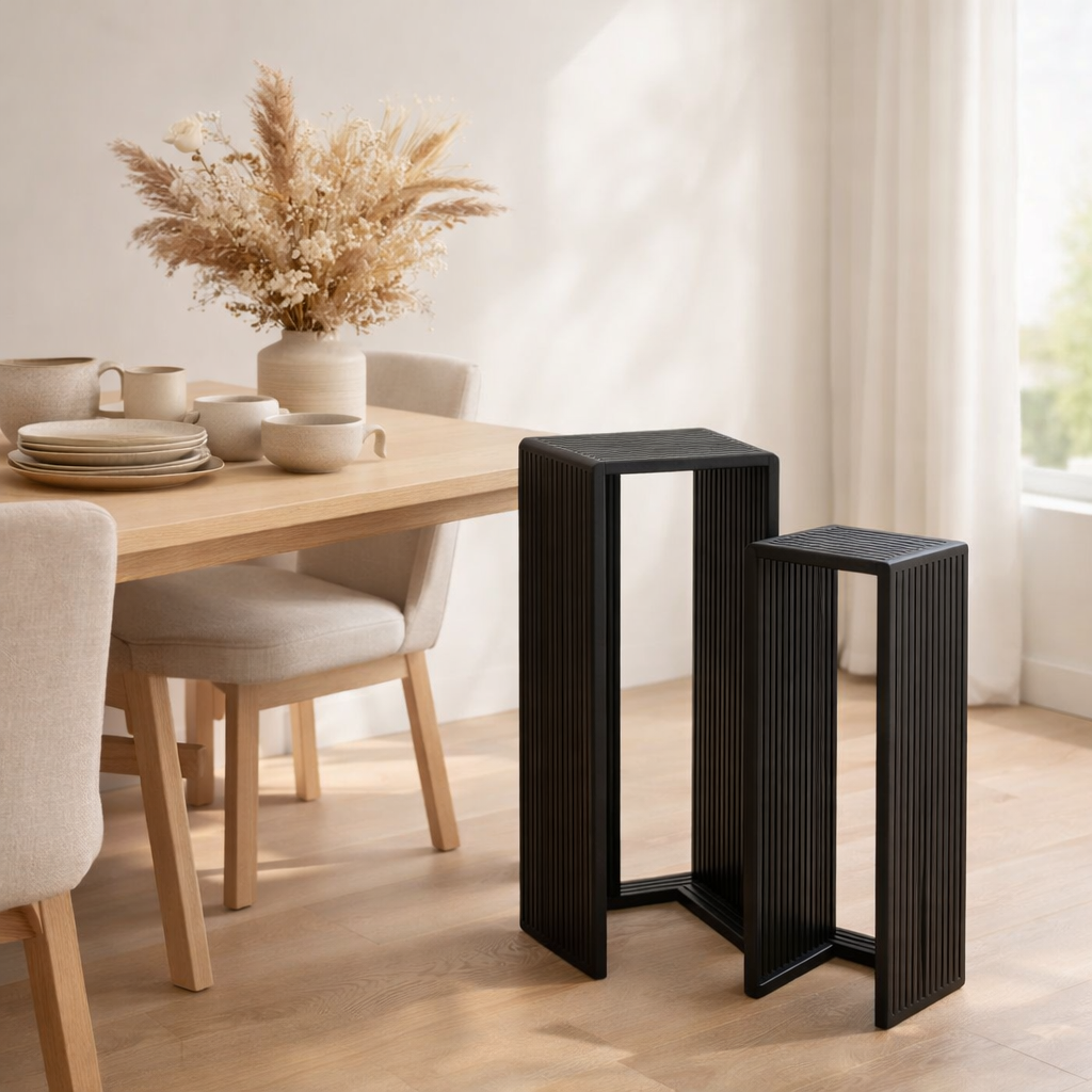 Table d'appoint J-Line Cube - bois - noir - lot de 2 en situation