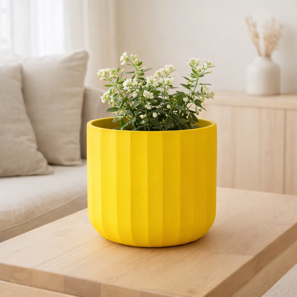 Pot de fleur J-Line Summer - céramique - jaune - grand - Ø 18,5 cm en situation