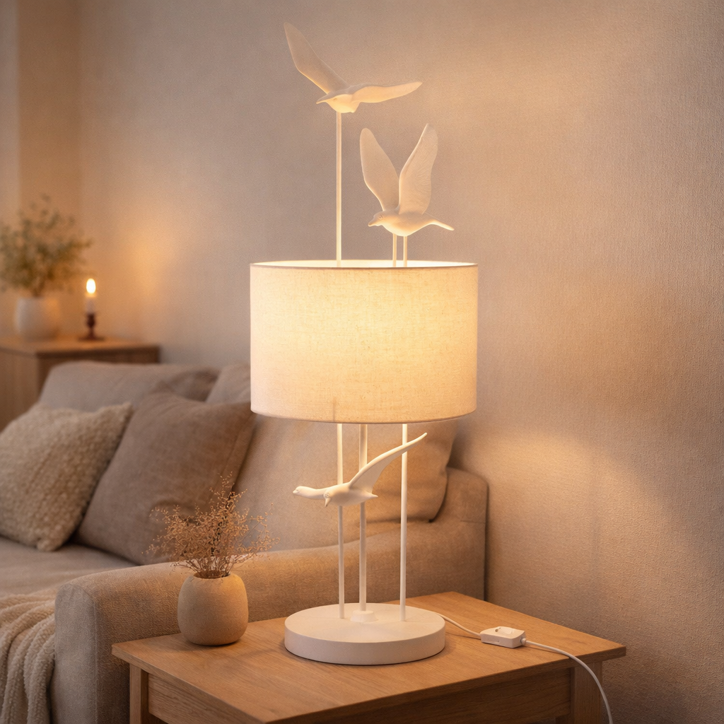 Lampe de table J-Line Birds - polyrésine - blanc/beige en situation