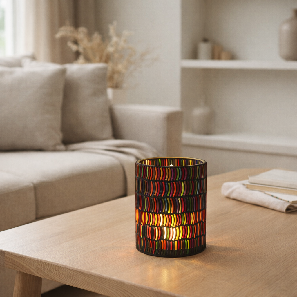 Lanterne J-Line Mosaic Curve - verre - mix - moyen en situation