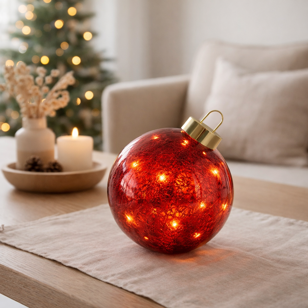 Boule de Noël J-Line - verre - rouge - M - lumières LED en situation