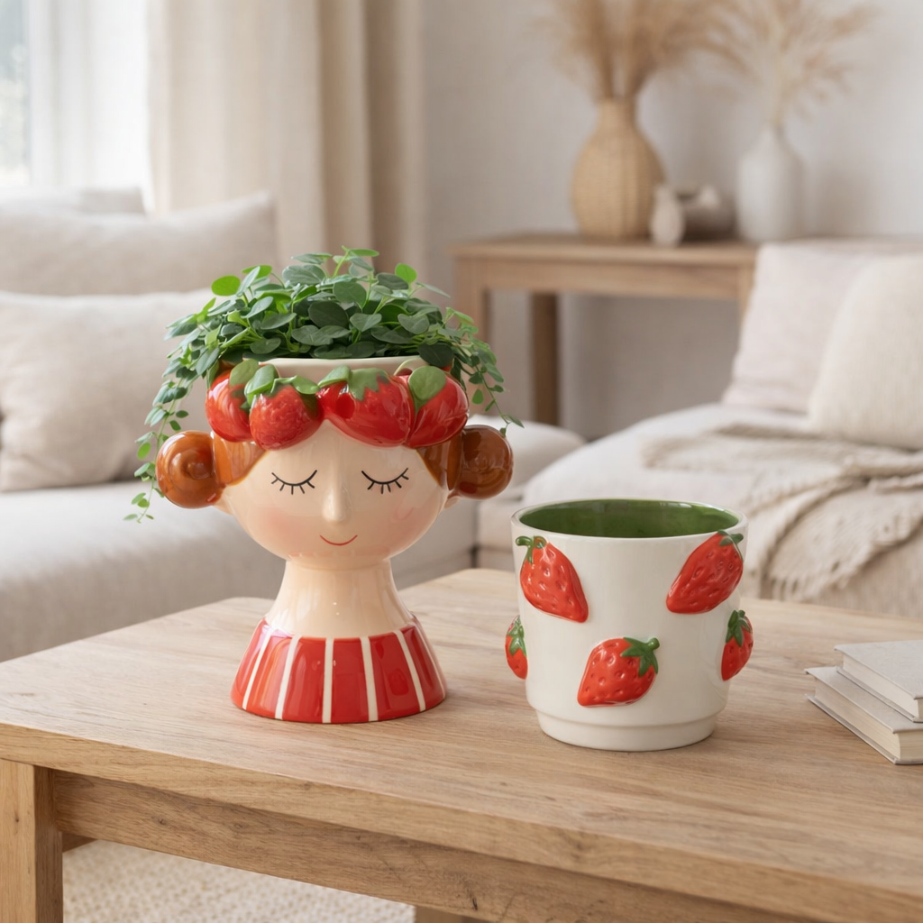 J -line Flowerpot 2 parties Strawberry Girl - Ceramics - Mix - Ø 17,5 cm en situation