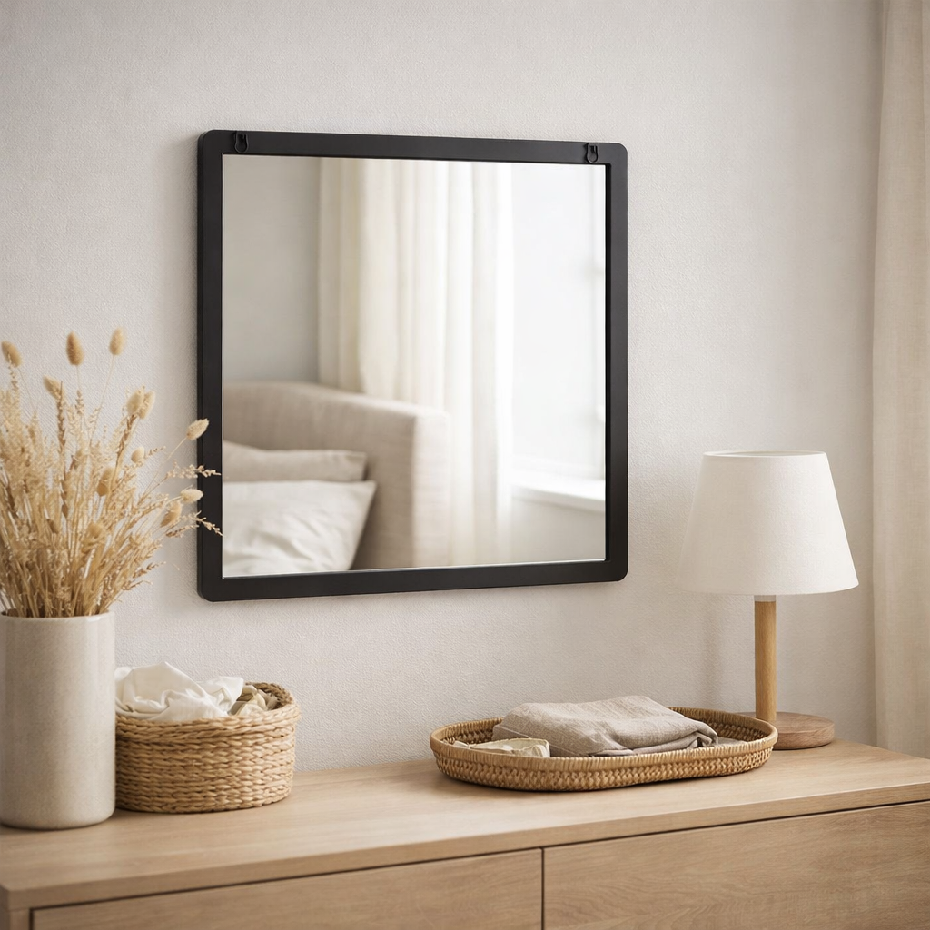 J -Liline Mirror Square - Metal / Glass - Black - 38 x 41 cm en situation