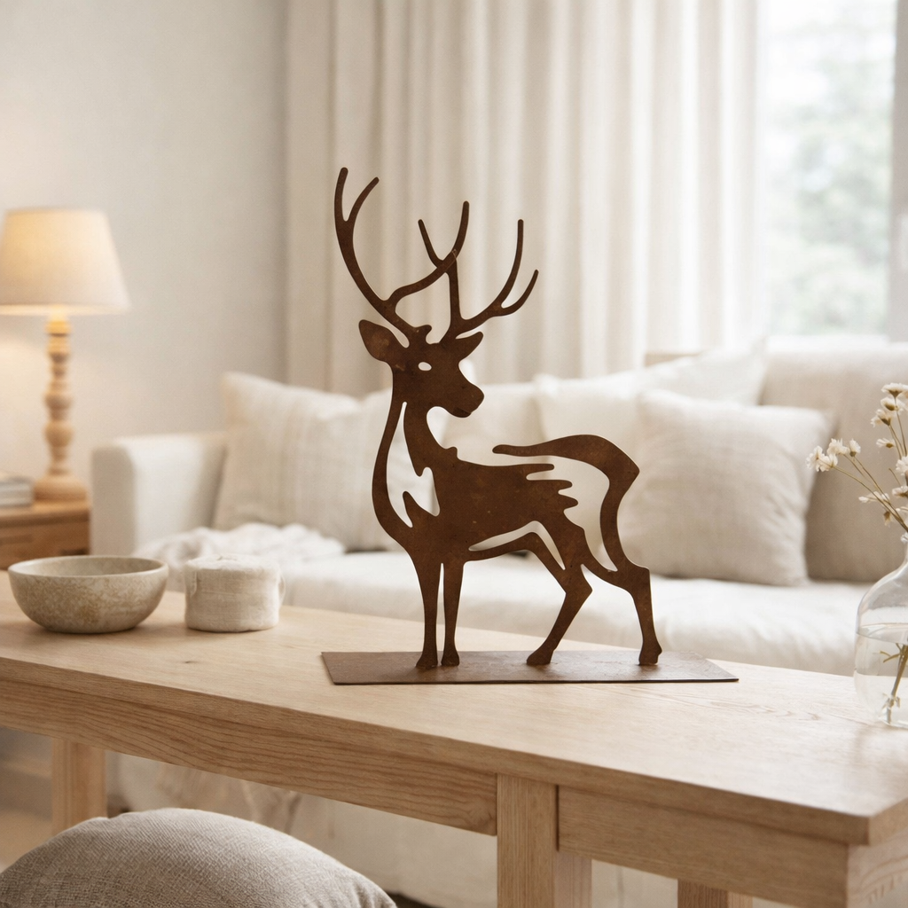 Figurine J-Line Renne - fer - marron rouille en situation