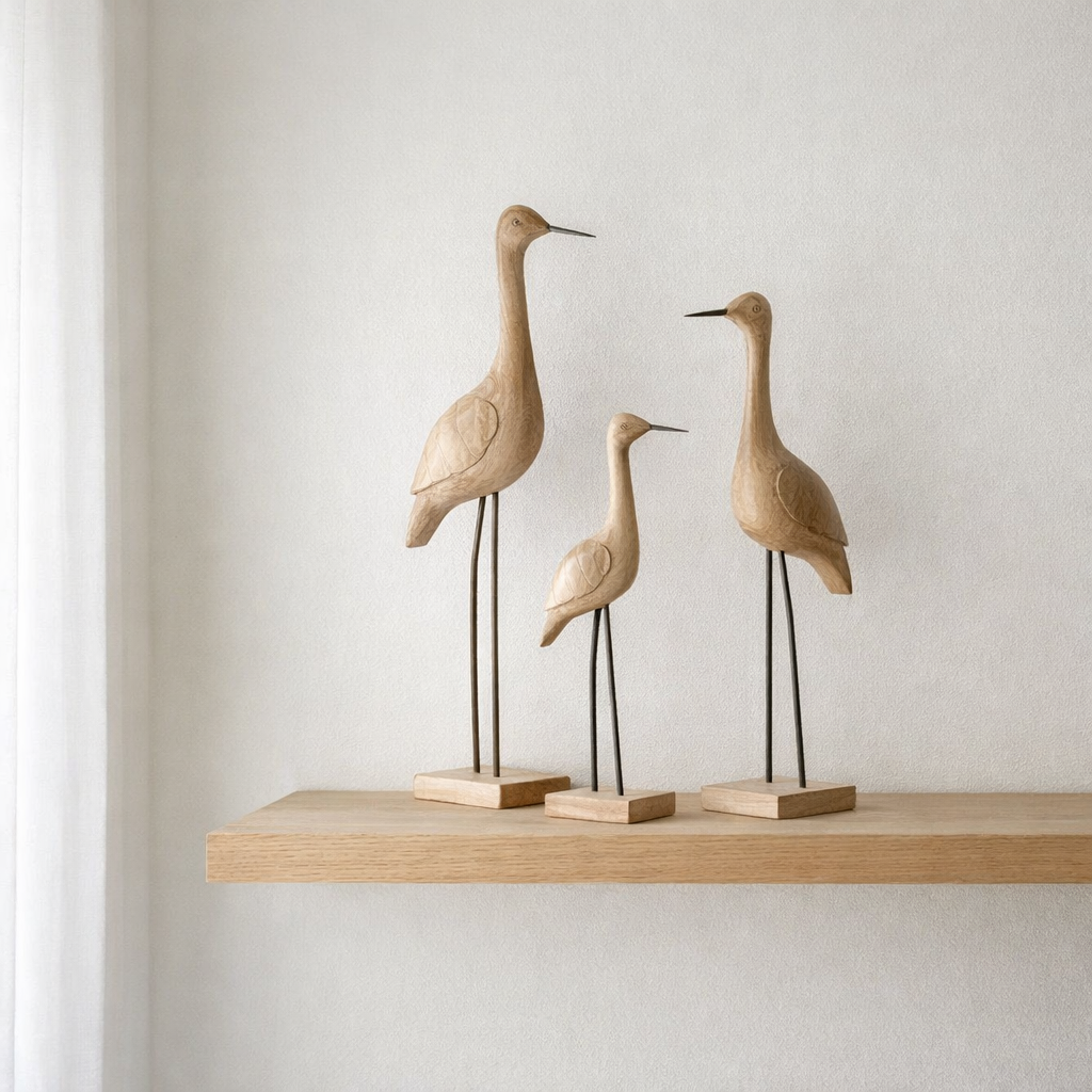 J-Lline Decoration Bird - Bois / Metal - Beige / White - Small en situation