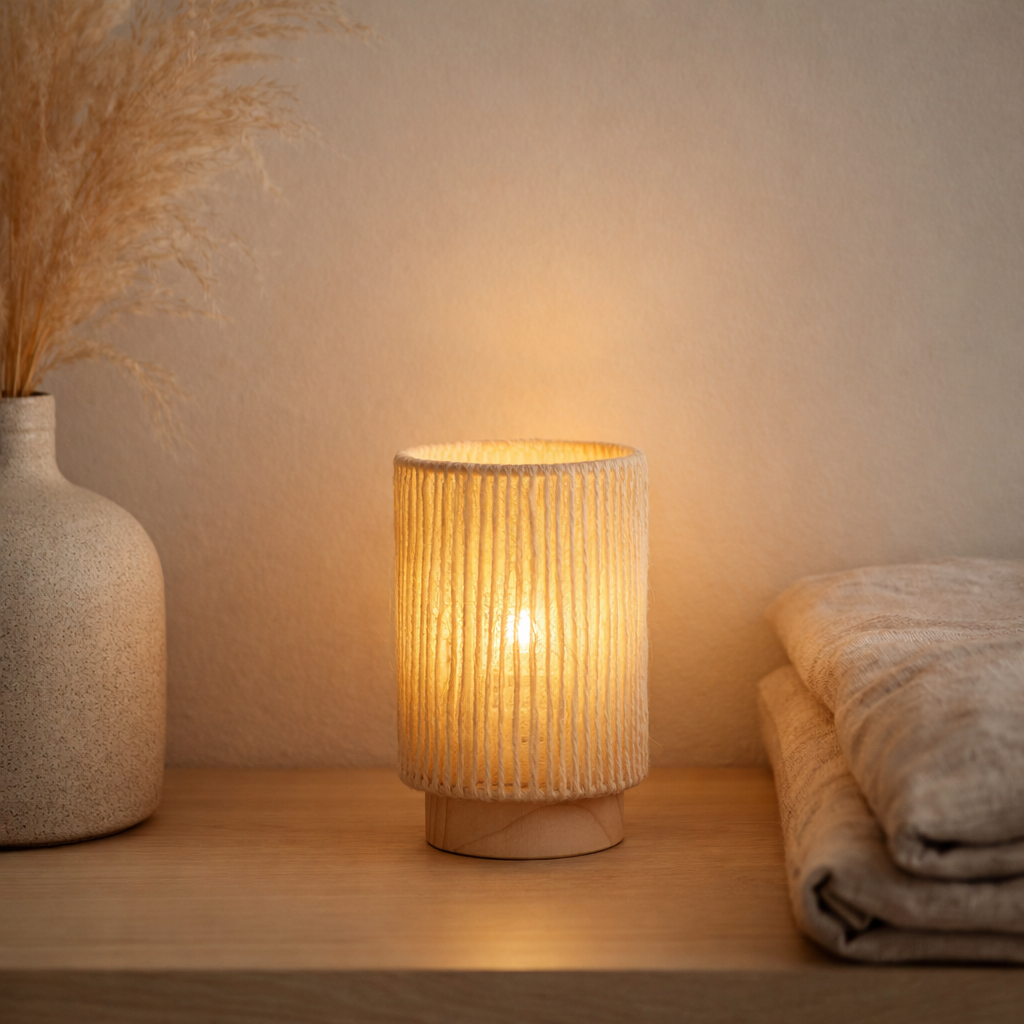 Cylindre de lampe J -Line - Métal / coton - Natural - Small - LED LUMIÈRES en situation