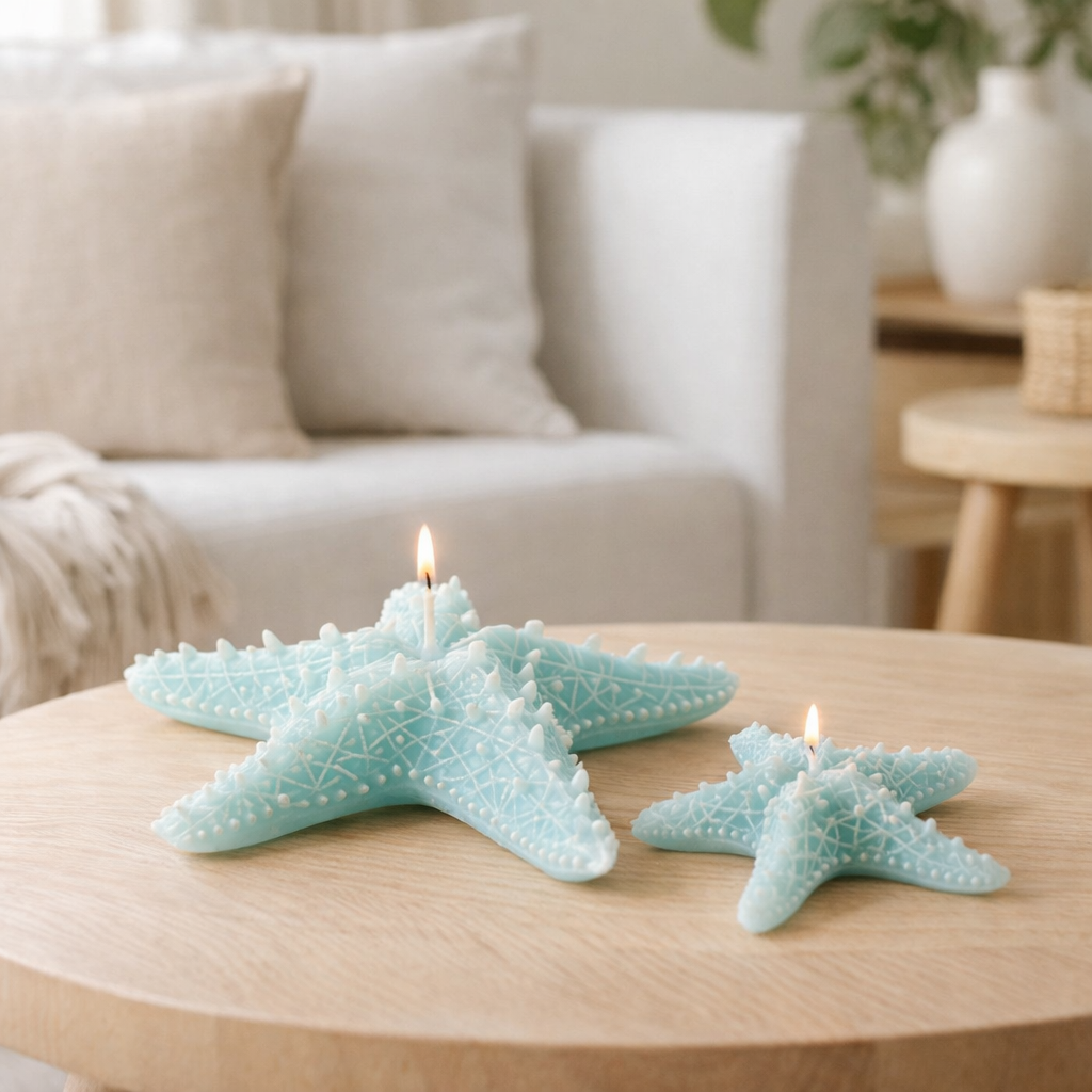 J-Line Candle Starfish Wax Azure Large - 3 heures en situation