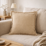 Coussin J-Line Bords Effilochés Coton/Polyester Beige en situation