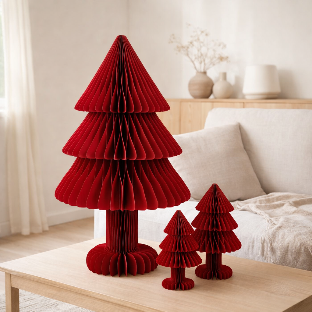 J-Line décoration Sapin de Noël Pliable - papier - Noël rouge - L en situation