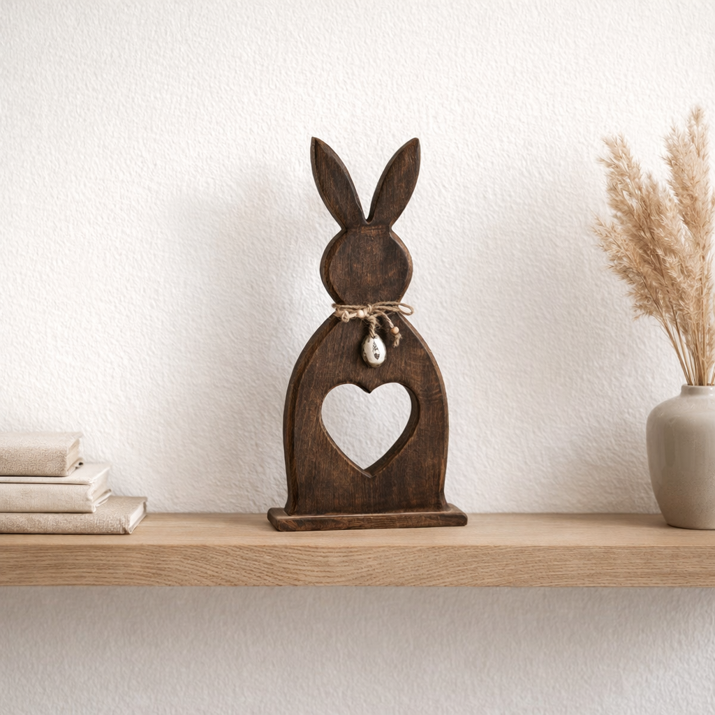 J -line Decoration Rabbit Heart + Oeuf - Bois foncé - Medium en situation