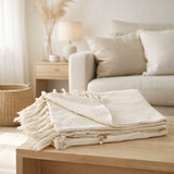 J-Line Plaid losanges + franges - coton - blanc/or - 130 x 180 cm en situation