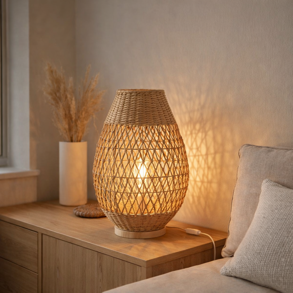 J-Line Lampe Metal Twisted Foncé Naturel Large en situation