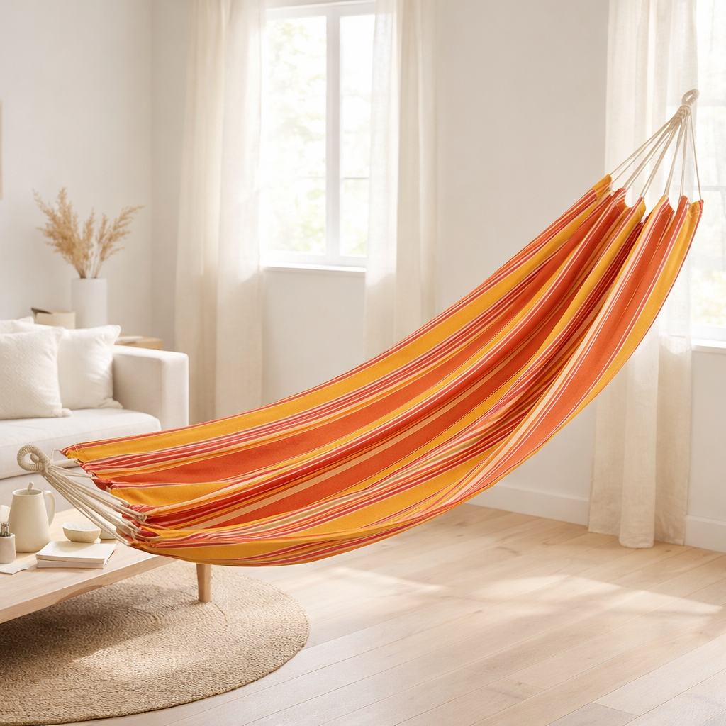 J-Line Hamac Rayures Coton/Polyester Orange+Mélange en situation