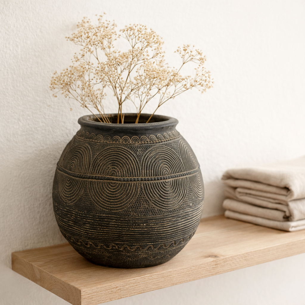 J -line Vase Kruik Circle - Ciment - Black / Brown - Small - 27,5 cm de haut en situation
