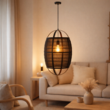 J-Line Lampe Suspendue Ion Lin/Bambou Noir Large en situation
