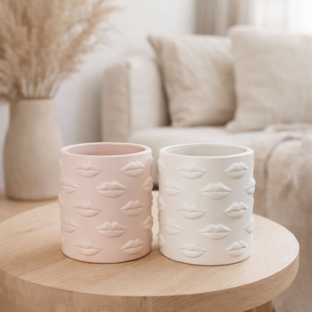 J -line Flowerpot Kiss Dolomite - Céramique - Pink - Ø 14 cm en situation