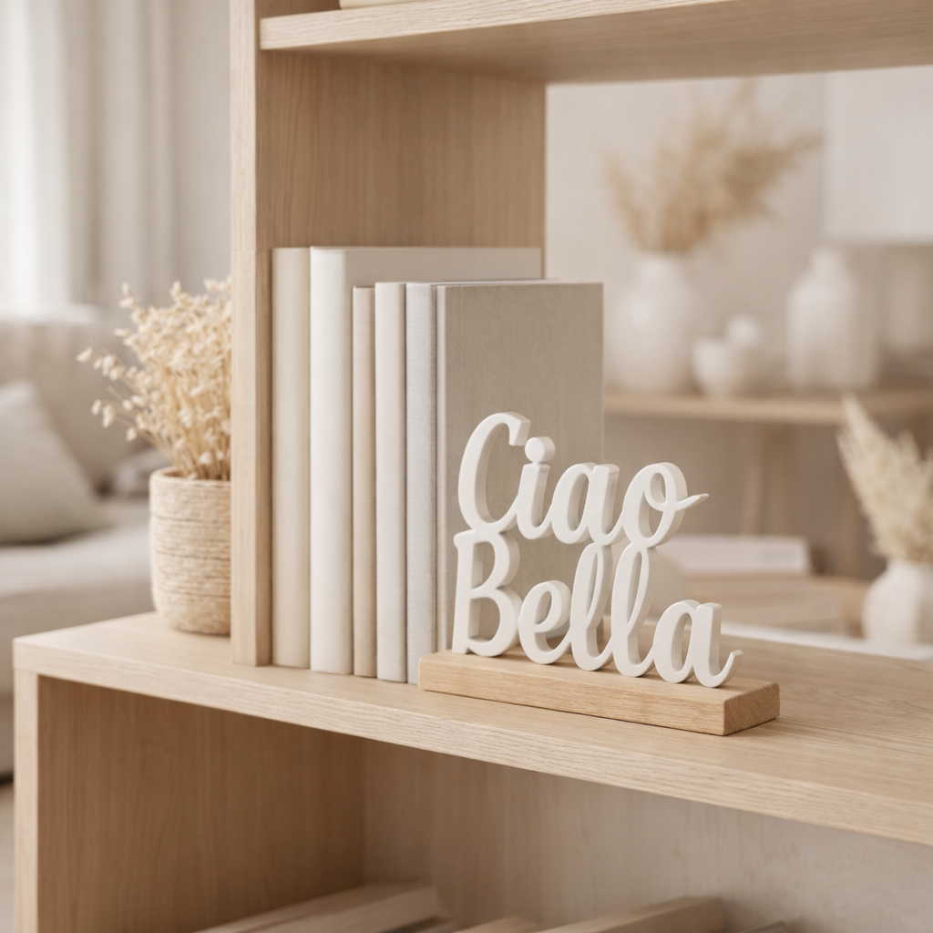 Décoration j -line ciao bella à pied - aluminium - blanc - petit en situation