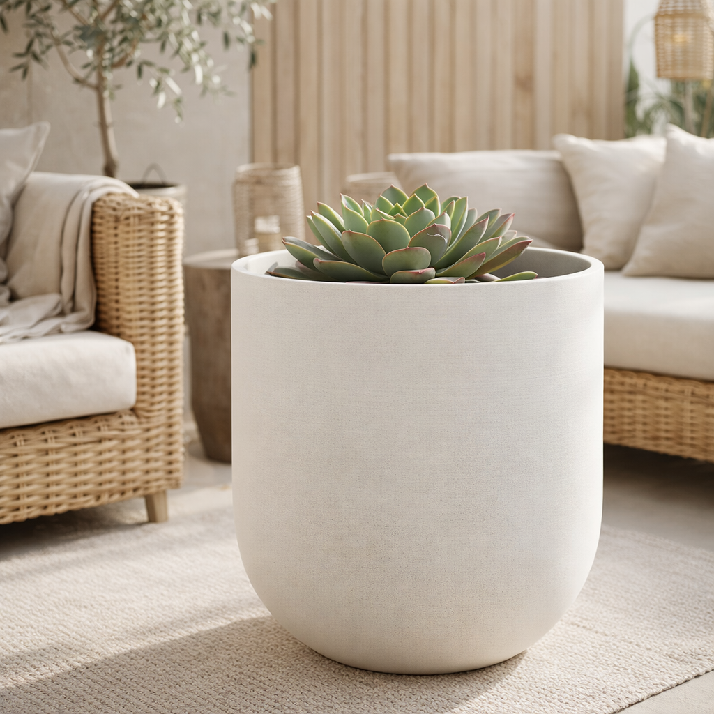 J -line Flowerpot Round High - Céramique - Blanc - 3 pièces - Ø 58,5 cm en situation