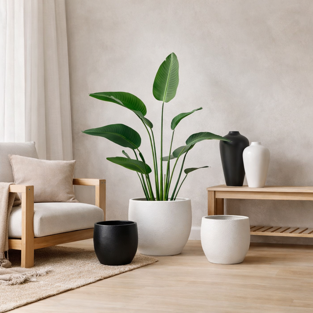 J -line Flowerpot Ying - Céramique - Blanc - Extra Large - Ø 41 cm en situation