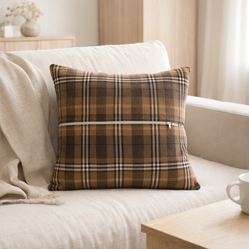 Coussin J-Line Square Square - textile - marron/noir/ocre en situation