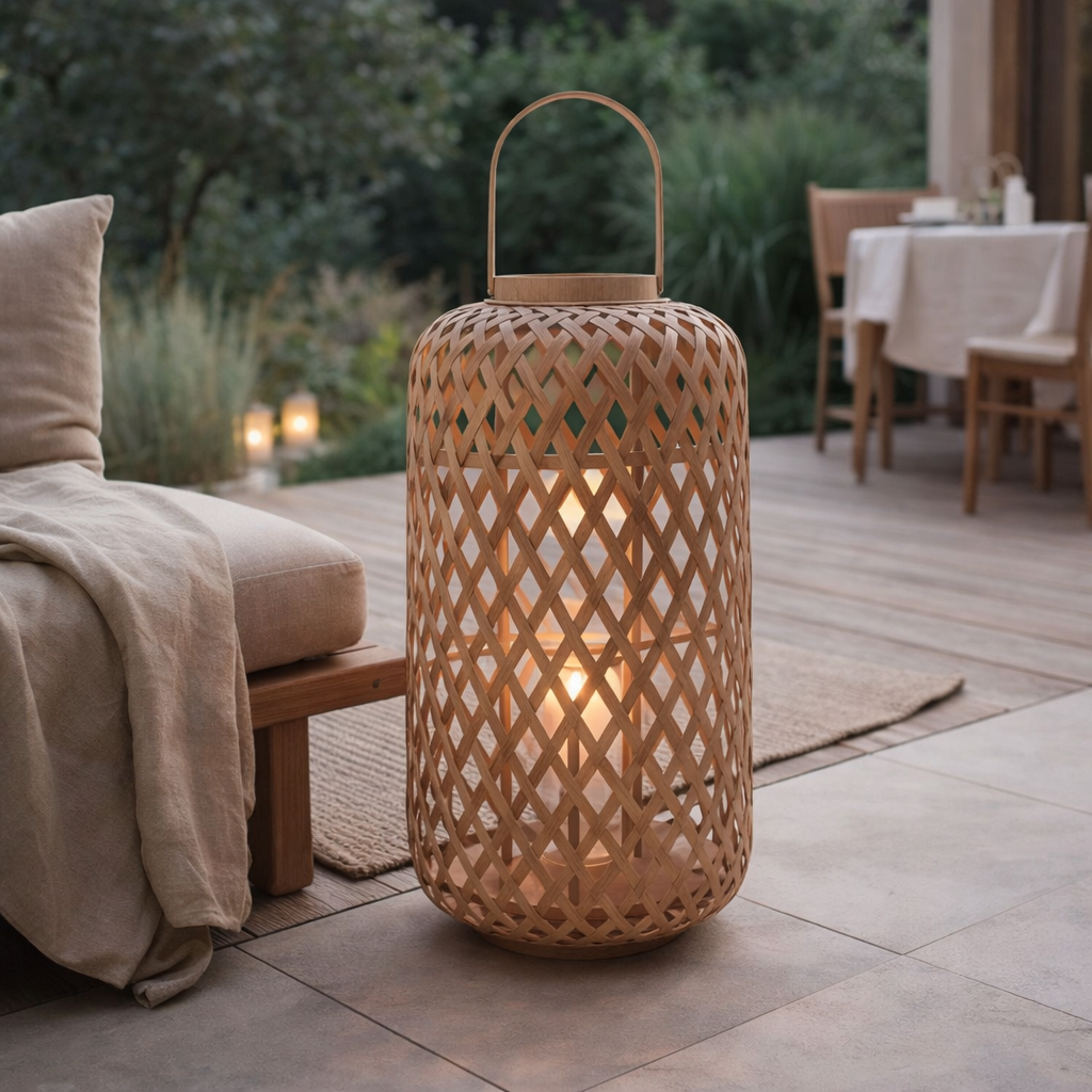 Lanterne de jardin J-Line - bambou - naturel - petite en situation