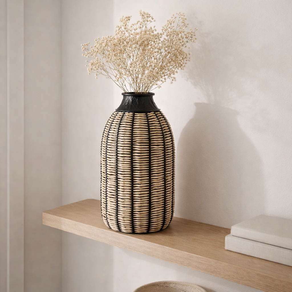 Décoration de vase J -line - Rope / Jute - Black / Naturel - 56 cm de haut en situation