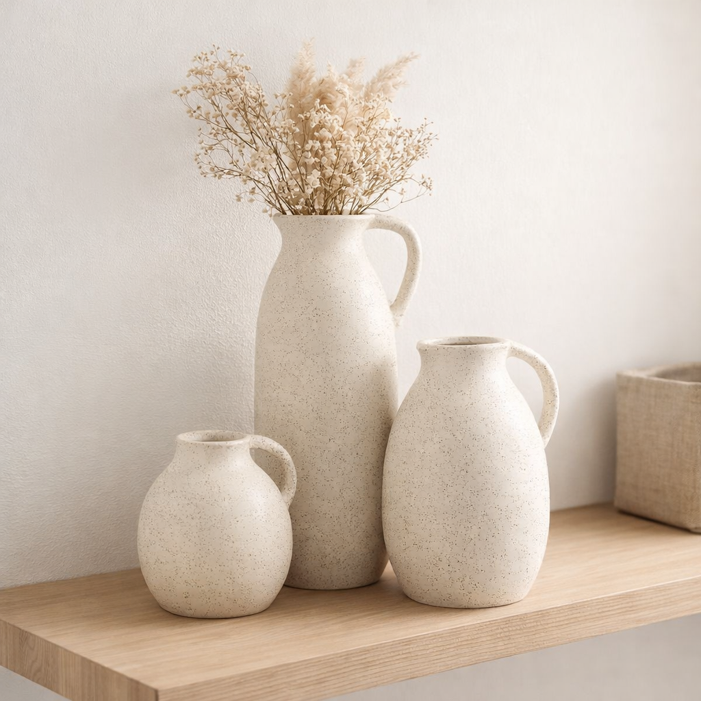 J-line vase Jug - Ceramics - Beige - Large - 36 cm de haut en situation