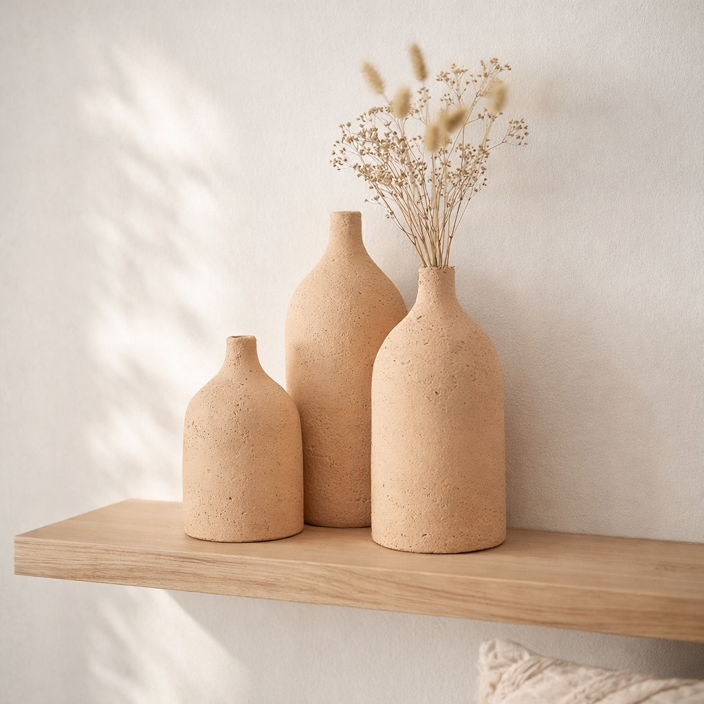 Vase J-Line Enya Bottle - céramique - beige - grand - 40 cm de haut en situation