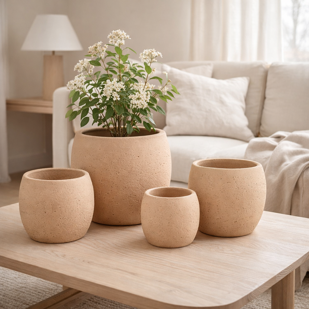 Pot de fleur J-Line Enya - céramique - beige - extra large - Ø 28,00 cm en situation