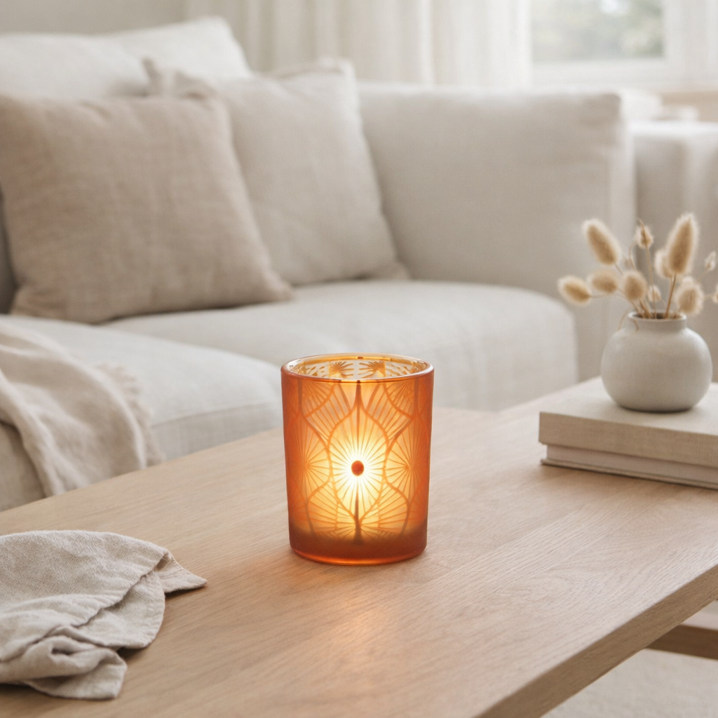 Lanterne J-Line Diamond Flowers - verre - orange - moyen en situation