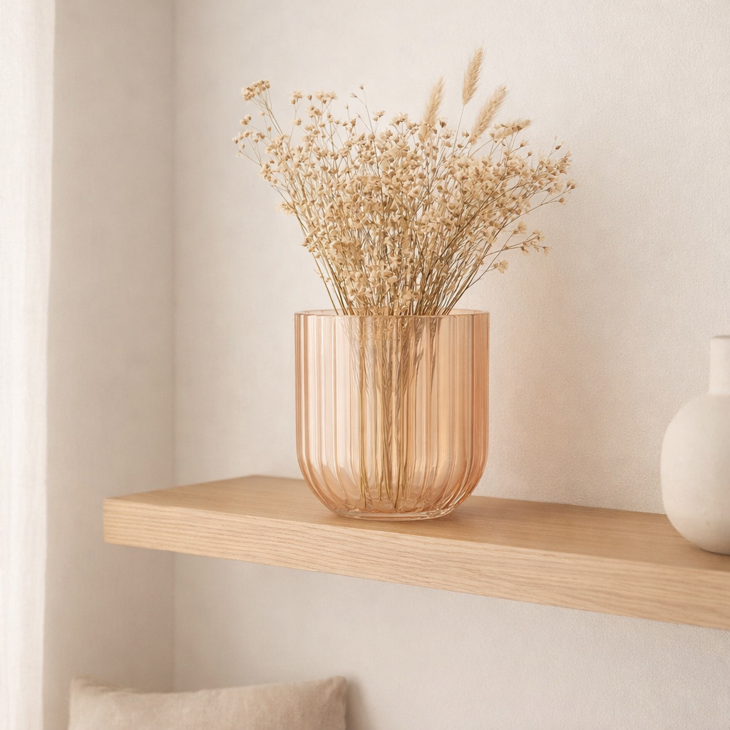 J-LIGNE VASE YONI Stripes - Verre - Transparent / Peach - Small - Ø 15 cm en situation