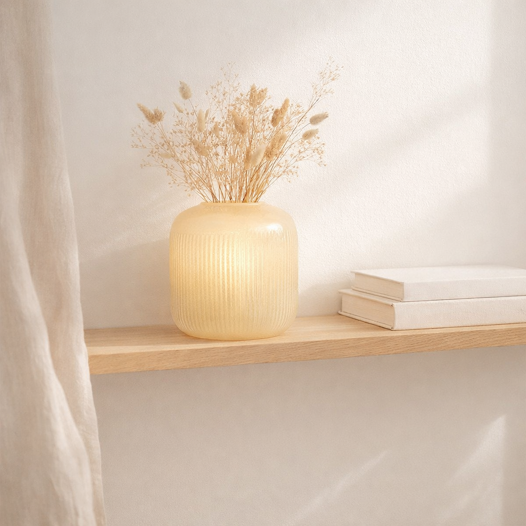 Vase J-Line Stripes - verre - jaune clair - petit - Ø 17 cm en situation