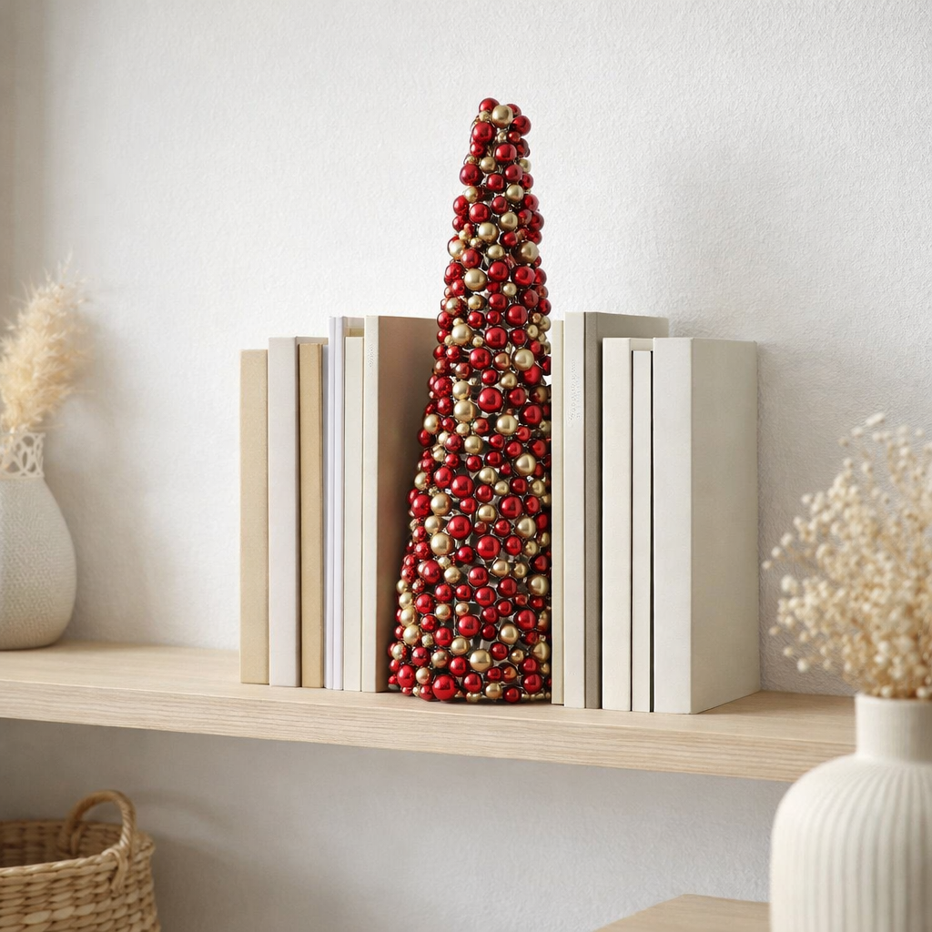 J-line Decoration Cone Balls - Plastic - rouge / or - grand en situation