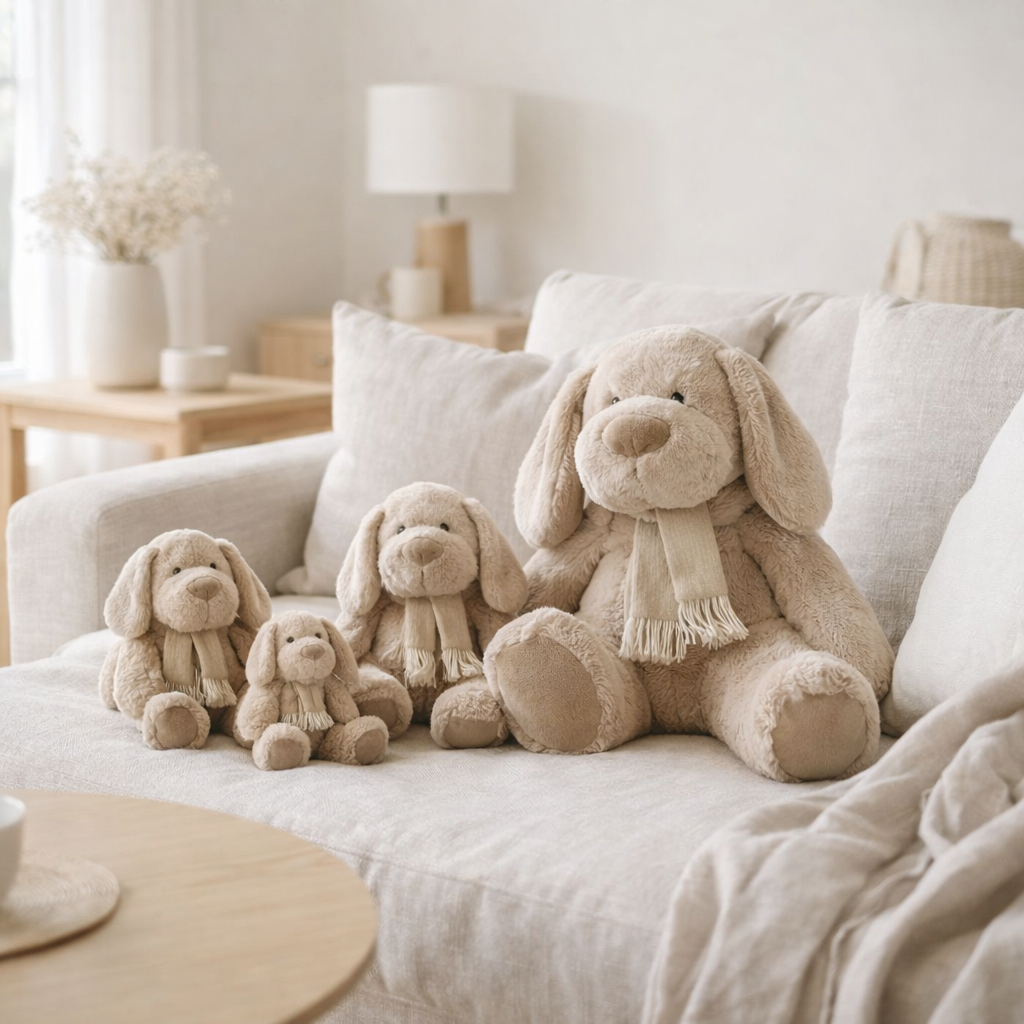 J-Line Chien+Écharpe Assis Textile Beige Extra Large en situation
