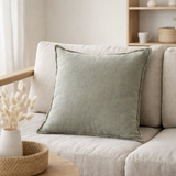 Coussin J-Line Stonewashed - lin - vert en situation
