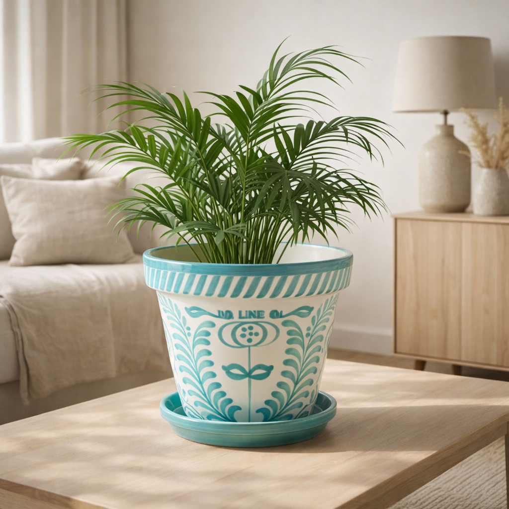 J -line Flowerpot Grenade - Céramique - Aqua - Grand - Ø 35 cm en situation