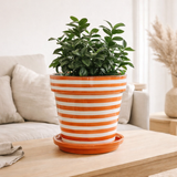 J-Lline Flowerpot Grenade Stripes - Céramique - Orange - Grand - Ø 35 cm en situation